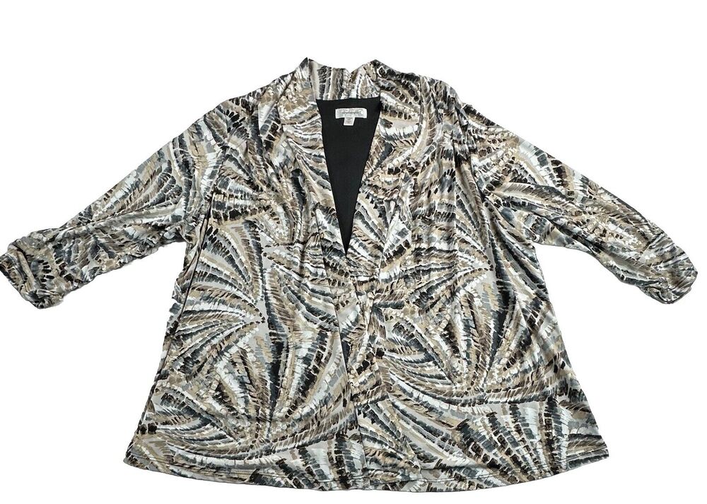 Dress Barn Women's Multicolor Stretch 3/4 Ruched Sleeve Cardigan Size 2X #1285